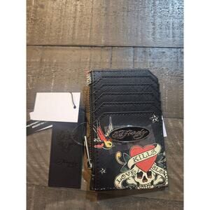Ed Hardy Unisex Love Kills Wallet Coins Credit Cards Case NWT Rare Skull HTF!